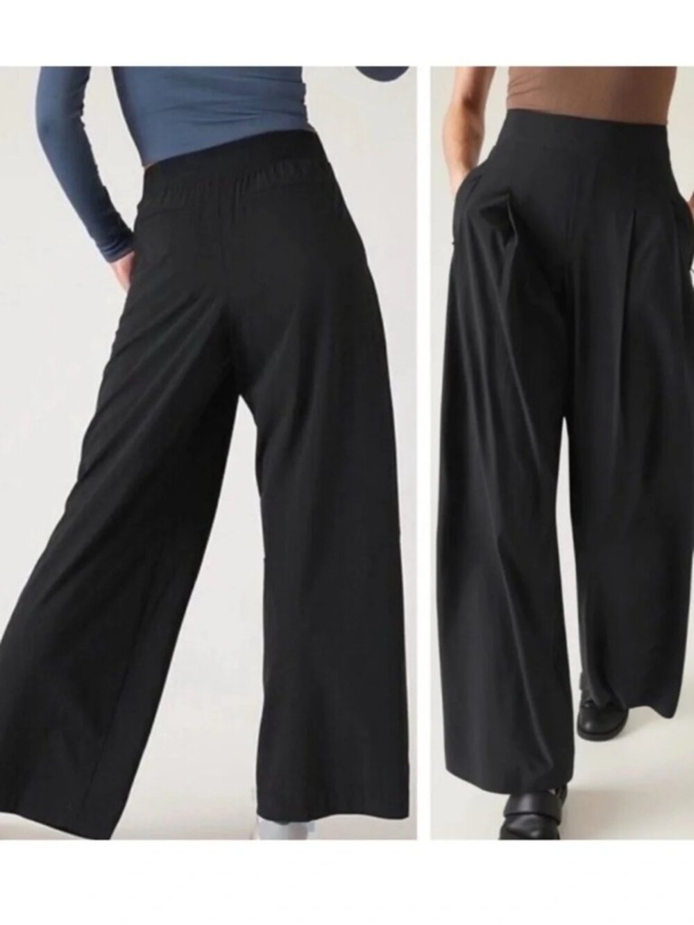 ATHLETA Brooklyn Heights Black High Rise Pleated Wide Leg Pant Size 22